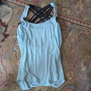 NWOT Lululemon Striped Blue Women's Top with Crisscross Back